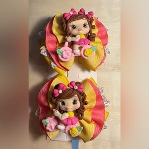 Kids Hair Clips with Pink and Yellow Bows